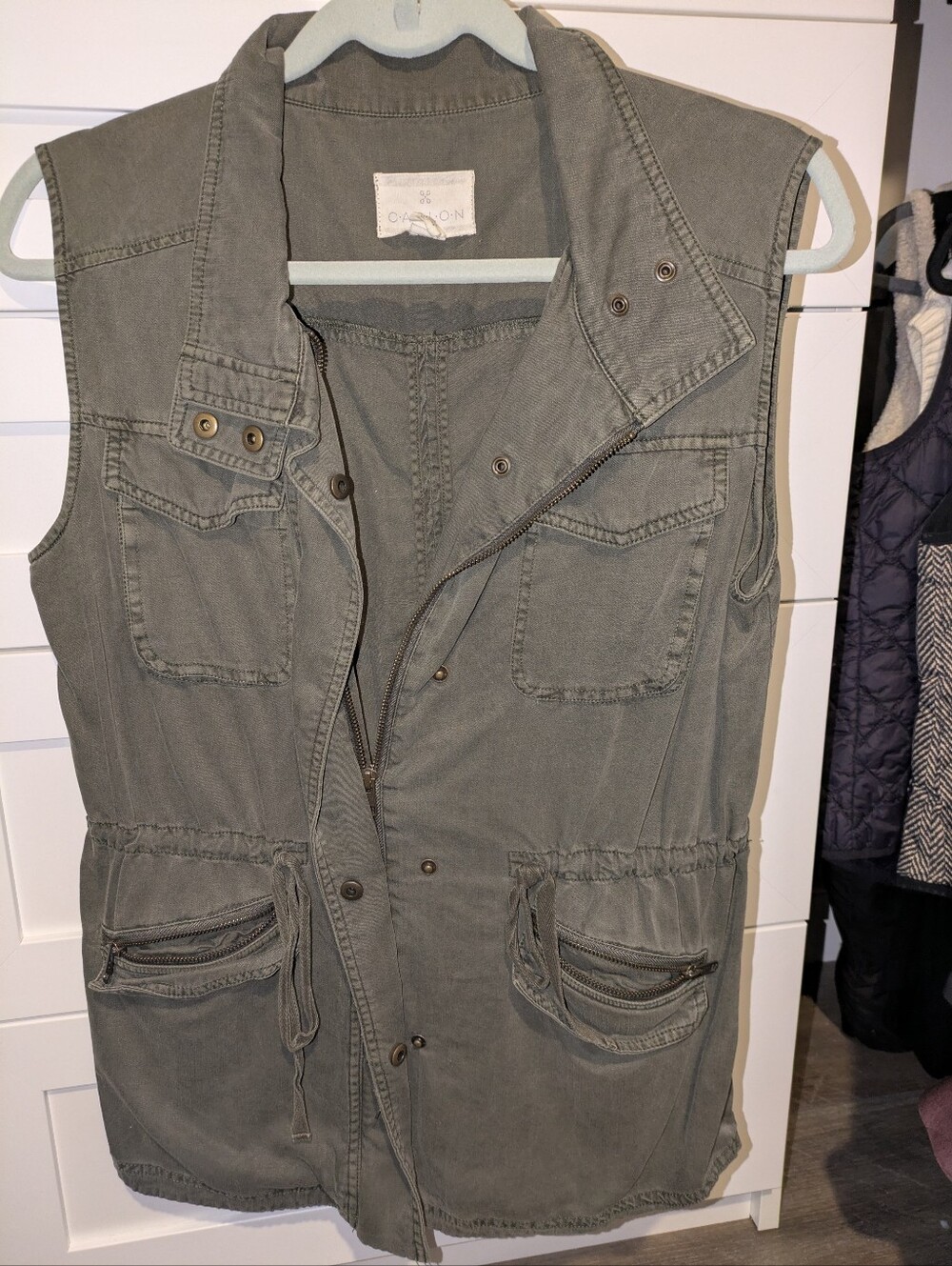 Caslon Sleeveless Utility Vest Jacket - Olive Green Size Medium